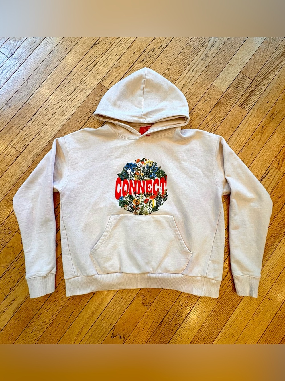 LONELY GHOST Cream Hoodie with Red Ghost Embroidery